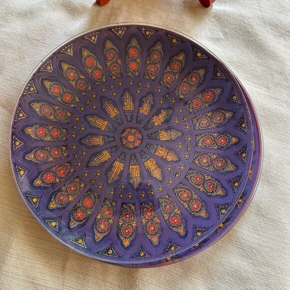 Vintage 8” Pilgrim Glass Silhouette Stained Glass Window Plate Purple ~ set of 5 - Picture 9 of 16